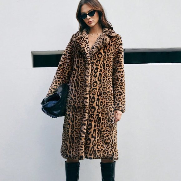 Brown Preppy Women's Leopard Pattern Coat - Picture 4 of 5